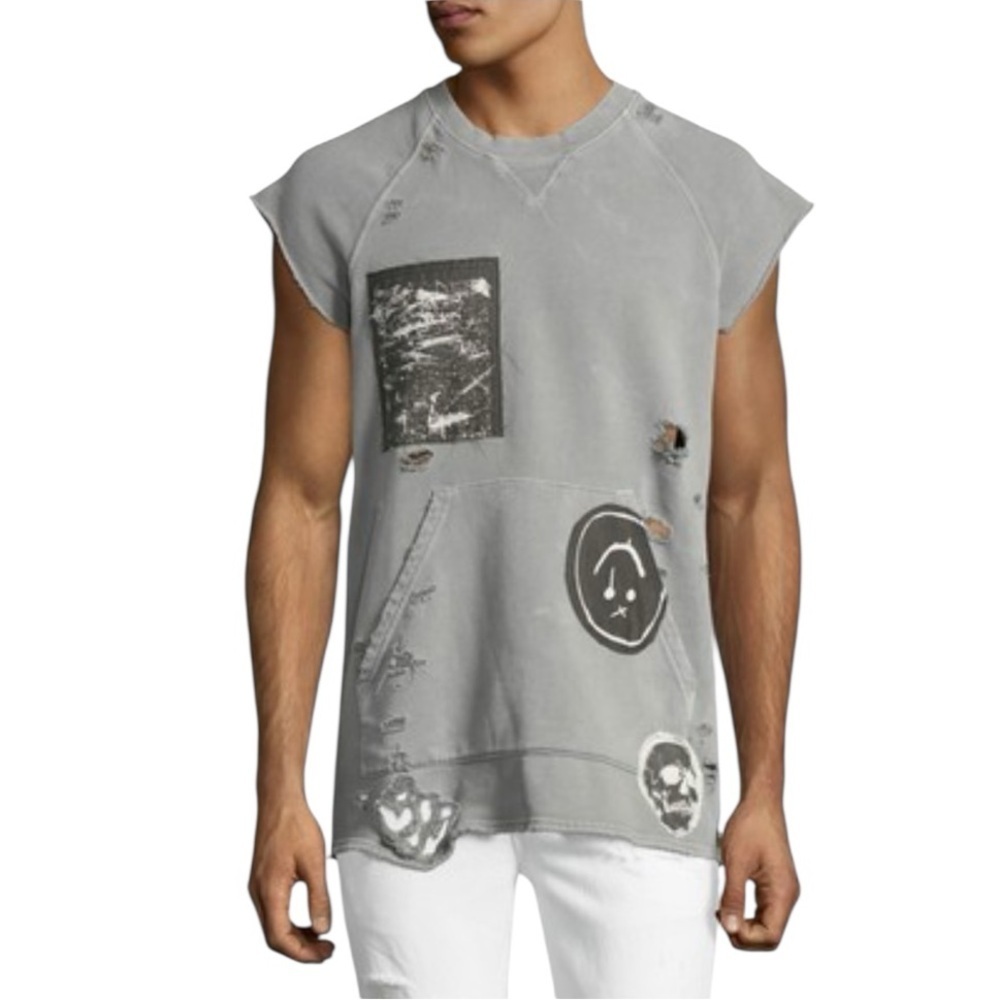 Hudson Jean’s Sweatshirt Sleeveless Distressed
Skull Kangaroo Pocket Grunge  XL